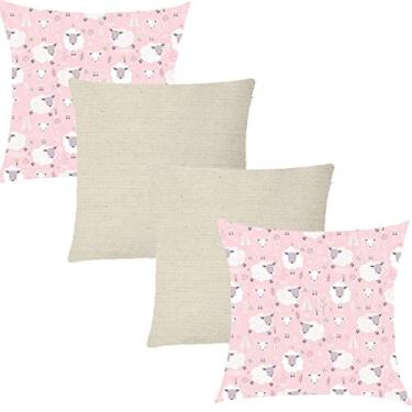 Imagem de Kit 4 Capas de Almofadas Composê Ovelhas e Linho 45x45cm