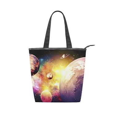 Imagem de Bolsa feminina de lona durável, planetas, galáxia, leve, grande capacidade, sacola de compras
