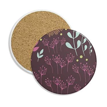 Imagem de Porta-copos de cerâmica com tinta de plantas de flores escuras, suporte de caneca, pedra absorvente para bebidas, presente de 2 peças