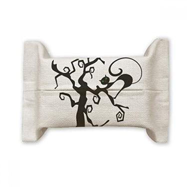 Imagem de Bolsa de linho de algodão para lenços faciais laranja Hallowmas Árvore de gato Halloween