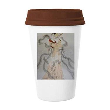 Imagem de Caneca de cerâmica dobrável com pintura chinesa de café com tampa de copo de cerâmica