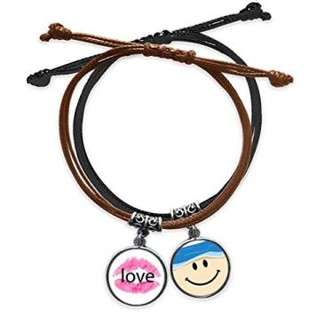Imagem de DIYthinker Pulseira de couro rosa para o Dia dos Namorados Kiss com corrente de mão e rosto sorridente