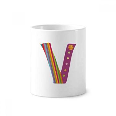 Imagem de Suporte de caneta de escova de dentes V alfabeto laranja frutas lindas estampa caneca suporte de cerâmica copo lápis