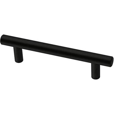 Imagem de Franklin Brass Barra sólida (pacote com 10) puxadores de armário com orifício central de 3-3/10.2 cm | Porta de cozinha preta fosca, gavetas, cômodas, móveis BAR096Z-FB-B