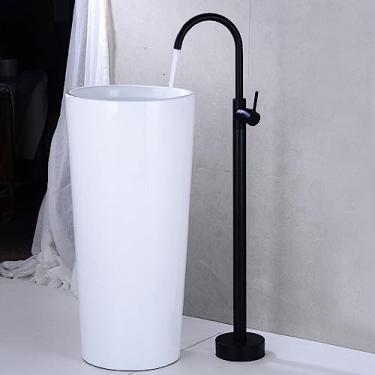 Imagem de Torneira para lavatório de banheiro, piso de latão, misturador para pia, torneira quente e fria, gota de água super longa, preta