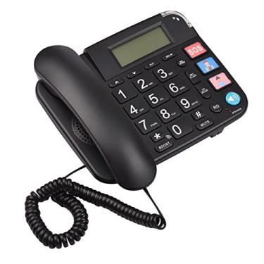 Imagem de CIADAZ Telefone com fio preto com mesa de botões grande Telefone fixo Suporte por telefone Viva-voz/Rediscagem/Flash/Discagem rápida/Controle de volume do toque para idosos Idosos Home Office Business