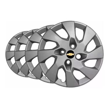 Imagem de Jogo 4 Calota Gm Chevrolet Aro 13 Prata Emblema Preto