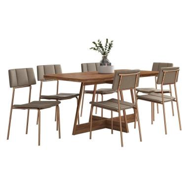 Imagem de Conjunto Sala de Jantar Los Angeles 6 Cadeiras Carraro Areia/Rose/Nogal
