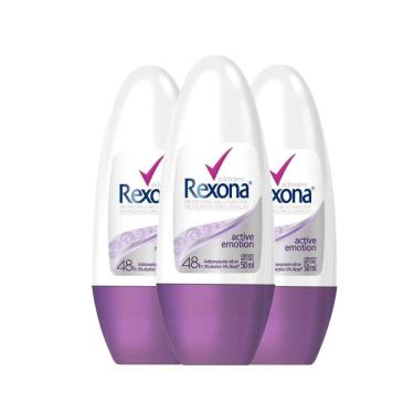 Imagem de Kit Desodorante Roll On Rexona Active Emotion 50ml - 3 Unidades