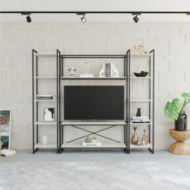 Imagem de Conjunto Rack para TV até 50 Polegadas 1 Nicho Aéreo 2 Estante Estilo Industrial Active Yescasa Snow