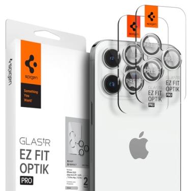 Imagem de Spigen Protetor de tela de lente de câmera [GlasTR EZ Fit Optik Pro] projetado para iPhone 15 Pro Max/iPhone 15 Pro/iPhone 14 Pro Max/iPhone 14 Pro [compatível com capas] - Prata [2 unidades]