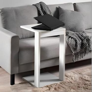 Imagem de Mesa Lateral de Canto Apoio Encaixa no Braço do Sofa para apoiar Notebook Prato Copo (Branco)