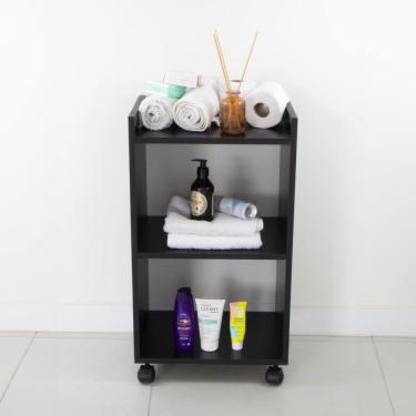 Imagem de Estante Multiuso Armário Móvel para Banheiro Preto com Rodinhas 40cm