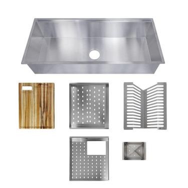 Imagem de KIT Cuba de cozinha com módulos porta pratos, copos e talheres em aço inox 304 CAC0023-N + Tábua MAC0008