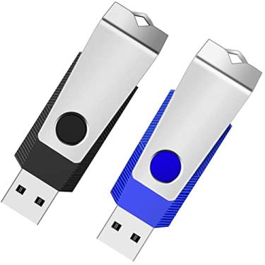 Imagem de Pen drive USB 2.0 de 1 GB, pacote com 2 unidades de pen drive Wooolken com luz LED e cordões para armazenamento e backup (1G, 2 cores: preto azul)