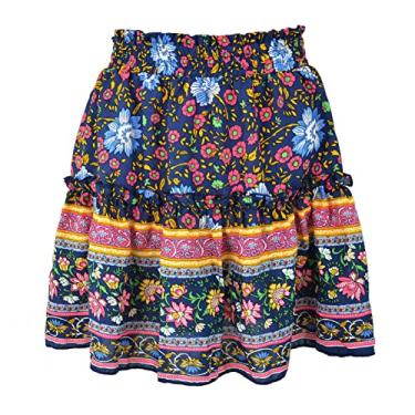 Imagem de Saia de Cintura Elástica, Saia Estampada Floral Fashion Solta étnica para Escritório para Meninas (L)