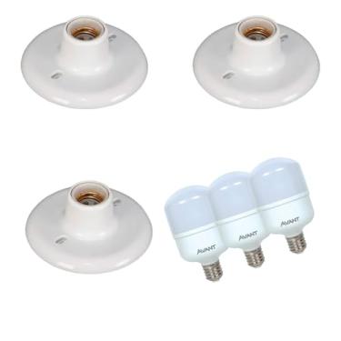 Imagem de Kit 3 Plafonier Plafon E27 + 3 Lâmpadas LED 20w 6500k Branco Frio