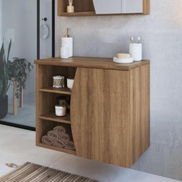 Imagem de Gabinete de Banheiro Suspenso 70cm Laura com 1 Porta e 2 Prateleira sem Cuba Mel