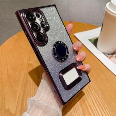 Imagem de Glitter Bling Stand Bracket Case para Samsung S23 S22 Plus Note 20 Ultra S20 FE A54 A52S Lens Film Protection Chapeamento capa macia, 1, para Samsung S22Plus