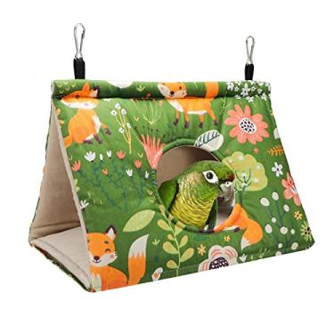 Imagem de Wontee Casa de ninho de pássaros inverno quente cabana aconchegante cama de pássaro rede suspensa para periquitos caique senegal quaker papagaios calopsitas conures (grande, verde)