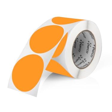 Imagem de Perco Etiquetas adesivas redondas laranja fluorescente de 7,5 cm com adesivo permanente - 500 etiquetas por rolo - cores vibrantes, forte adesão - Feito nos EUA