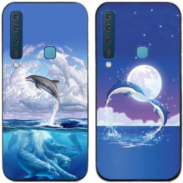 Imagem de 2 peças de capa de telefone traseira de silicone em gel TPU impresso golfinhos para Samsung Galaxy todas as séries (Galaxy A9 2018)