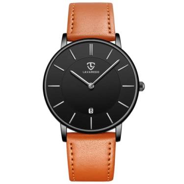 Imagem de BEN NEVIS Relógio masculino, relógio de pulso minimalista, moderno, simples, analógico, data, com pulseira de couro, 19 - Laranja, prata