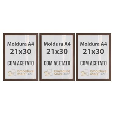 Imagem de Kit 3 Moldurad De Madeira A4 (21x30cm) Com Acetato Documentos Alvaras e Diplomas temos cores Branca Preta Dourada Tabaco (Tabaco)