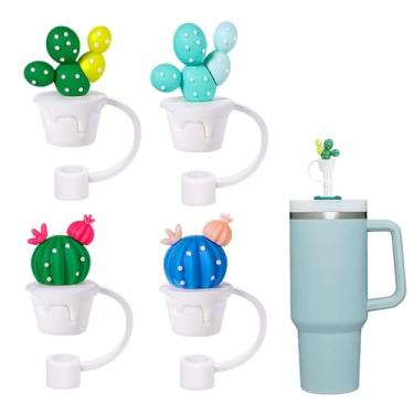 Imagem de boqopod 4 peças de tampa de palha de cacto de 10 mm para copo Stanley e topo de palha, compatível com copos Stanley 30 e 1,134 g (Cactus)