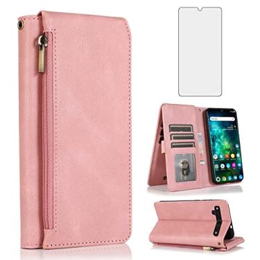Imagem de Asuwish Compatível com capa carteira TCL 10 Pro, protetor de tela de vidro temperado e zíper de couro, suporte para cartão, acessórios para celular TCL 10 Plus TCL10Pro TLC 10Pro T799B feminino ouro