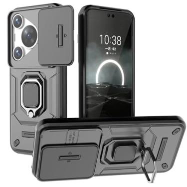 Imagem de ENTRYX Capa antiqueda para Huawei Pura 70 Ultra/70 Pro/70, capa de proteção de lente de janela deslizante, capa à prova de choque com suporte de anel (cor: preto, tamanho: 70)
