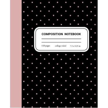 Imagem de Caderno de composição pautado na faculdade: preto com bolinhas rosas: diário fofo para meninas, adolescentes e mulheres
