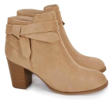 Imagem de PiePieBuy Botas femininas de salto alto Chelsea com nó fechado e salto empilhado, Café Leve, 8.5