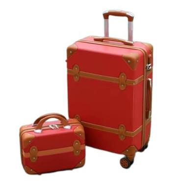 Imagem de FORAO Bagagem de viagem feminina rígida retrô conjunto de bagagem de passeio bagagem de carrinho com bolsa cosmética mala vintage para meninas mala (cor: branco, tamanho: 22 polegadas)