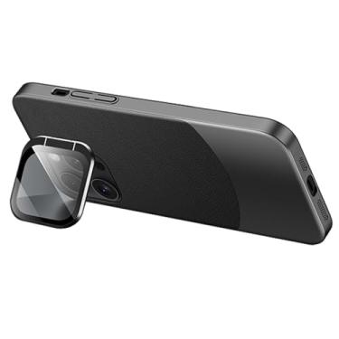 Imagem de LTLMYDAM Capa com suporte de lente para iPhone 15 Pro Max/15 Pro/15 Plus/15, capa ultrafina de couro PC para celular suporta sucção magnética de veículos, preta, 15