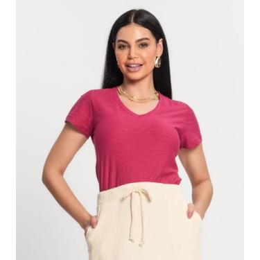 Imagem de Blusa Feminina Decote V Flamé Básica Kohmar Rosa