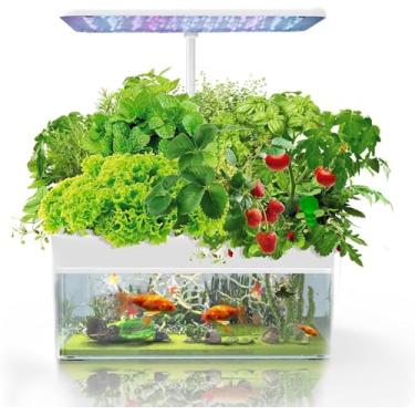Imagem de Hidroponia crescendo com aquário aquapônico, jardim de ervas interno de 12 vagens, temporizador automático para 3 modos de cultivo, kit de jardim de ervas com luz LED, bomba de água silencio