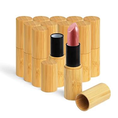 Imagem de YOCOMEY 12 tubos de batom vazios de bambu, recarregáveis, 5,5 g, recipientes de bálsamo labial DIY com interior de plástico, desodorante de batom cosmético para maquiagem feminina e meninas, Preto