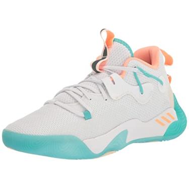 Imagem de adidas Tênis de basquete unissex infantil Harden Stepback 3, Branco/feixe laranja/cor cru, 46