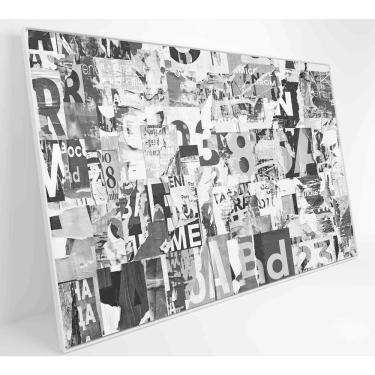 Imagem de Quadro Colagem De Letras Em Preto E Branco Medidas 90x60 Cm Impressão Adesivo Fotográfico