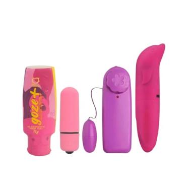 Imagem de Kit Vibradores Para Ponto G e Clitoris Feminino Golfinho Bullet Multivelocidade Mini Bullet e Goze +