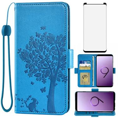 Imagem de Asuwish Capa tipo carteira compatível com Samsung Galaxy S9 e protetor de tela de vidro temperado, bolsa dobrável, alça de pulso, suporte para cartão de crédito, capa para celular para Glaxay S 9 Edge