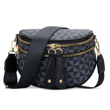 Imagem de KKXIU Bolsa tiracolo feminina moderna pochete de couro vegano, 1 preto, 8 inches x 3.5 inches x 7 inches, Tendência