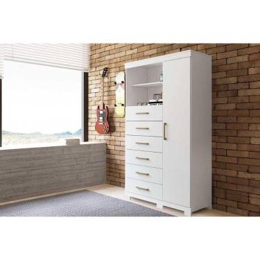 Imagem de Cômoda Juvenil Marabá 1.6 1 Porta E 6 Gavetas C/ Pés Branco - Santos Andirá