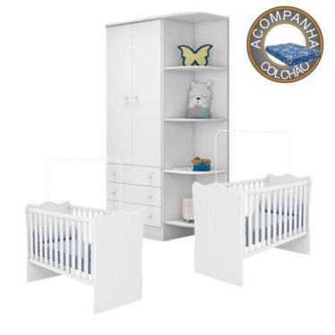 Imagem de Quarto de Bebê Gemeos Berço Colchão Physical e Guarda Roupa Doce Sonho