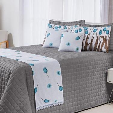 Imagem de Kit Peseira Padrão com Capas de Almofadas 3 Peças Piquet Tulipa Azul -
