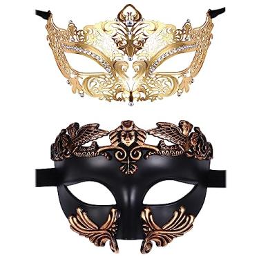 Imagem de Vtrem 2 Pcs Masquerade Mask for Couple Black Gold Roman Greek Mythological Ventian Ball Mask for Party Cosplay Halloween