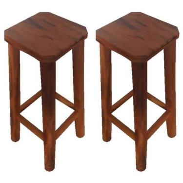 Imagem de Kit 2 Banquetas Alta Assento Quadrado Sem Encosto Madeira de Demolição