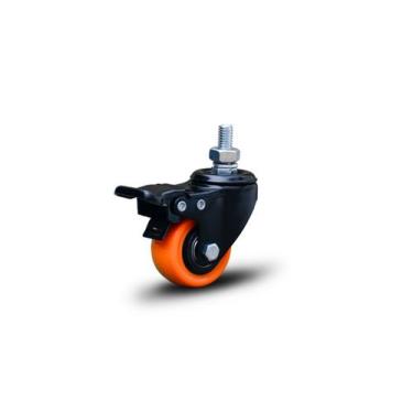 Imagem de Kit 4 rodizio girat espiga trava roda 50mm laranja rolamento - COLSON
