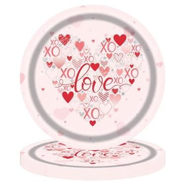 Imagem de HANSAMU - Pratos de papel para o dia dos namorados, adorável coração, utensílios de mesa, 16 peças, pratos de sobremesa, pratos de jantar para o dia dos namorados, casamentos, aniversários